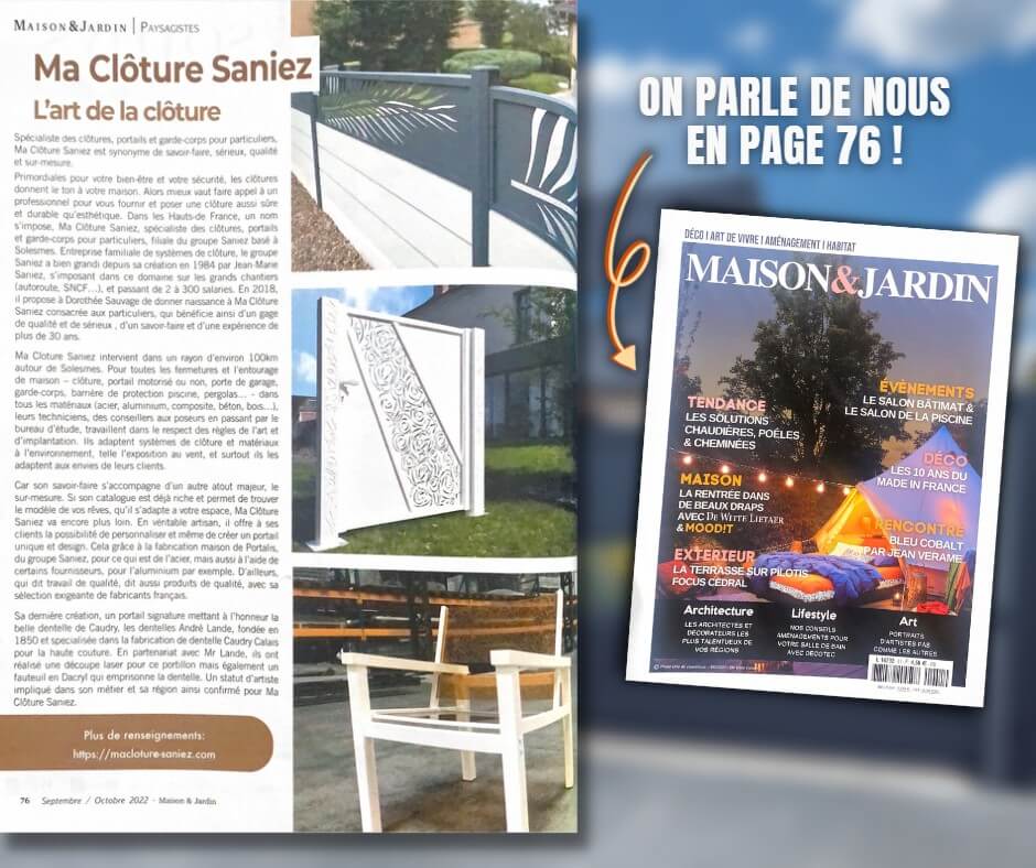 mise à l'honneur dans le magazine MAISON & JARDIN